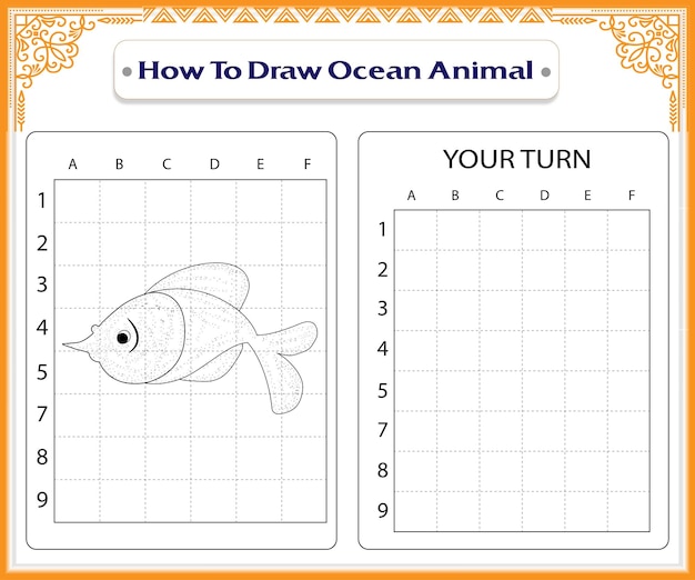 How to draw ocean animals coloring pages for kids premium vector