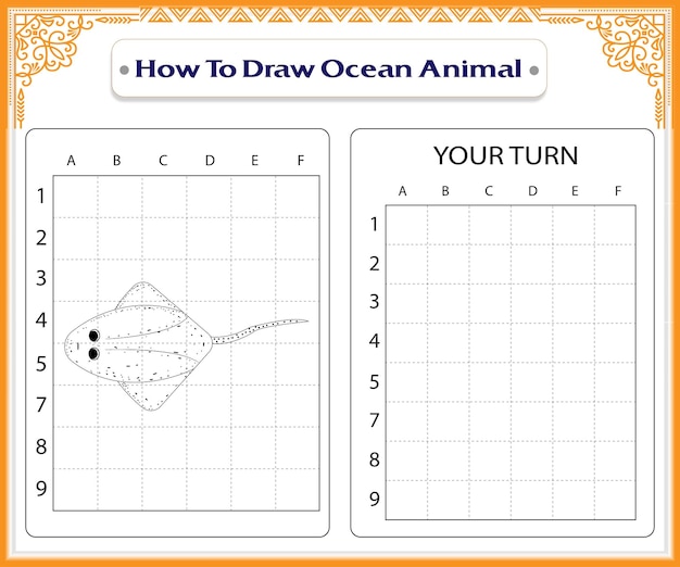 How to draw ocean animals coloring pages for kids premium vector