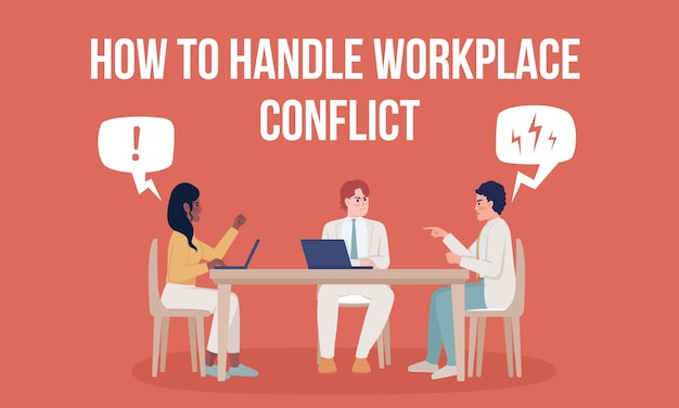 How to handle workplace conflict flat vector banner template