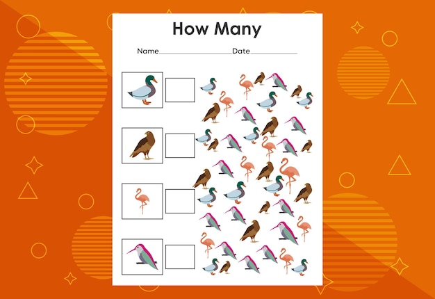 How many bird tasks Educational children's game worksheet