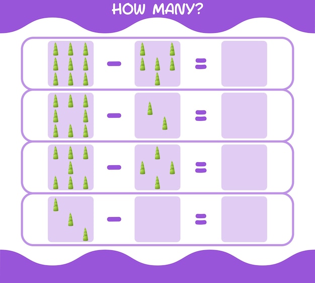 Vector how many cartoon bamboo shoot. counting game. educational game for pre shool years kids and toddlers