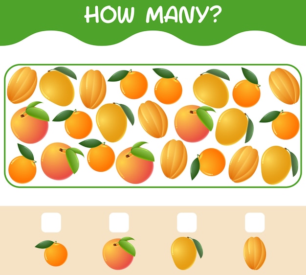 How many cartoon fruits. Counting game. Educational game for pre shool years kids and toddlers