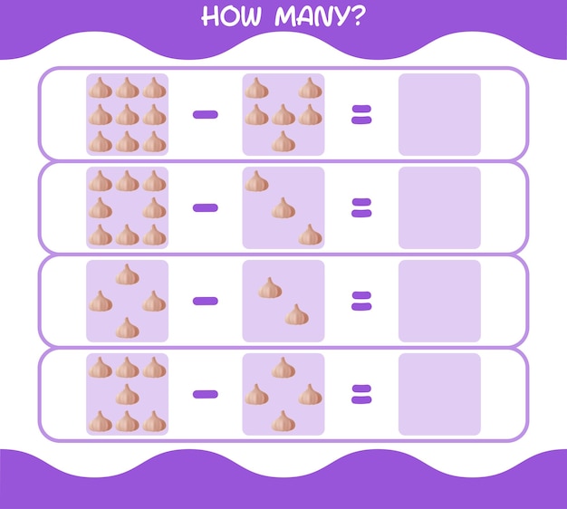 How many cartoon garlic. Counting game. Educational game for pre shool years kids and toddlers