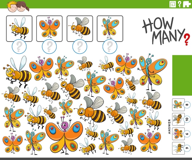 How many cartoon insects characters counting activity