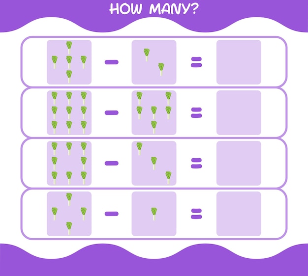 How many cartoon leek. Counting game. Educational game for pre shool years kids and toddlers