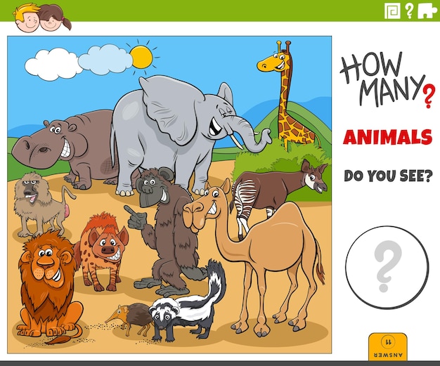 How many cartoon wild animals educational game