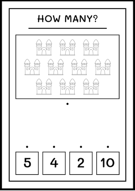 How many Castle, game for children. Vector illustration, printable worksheet