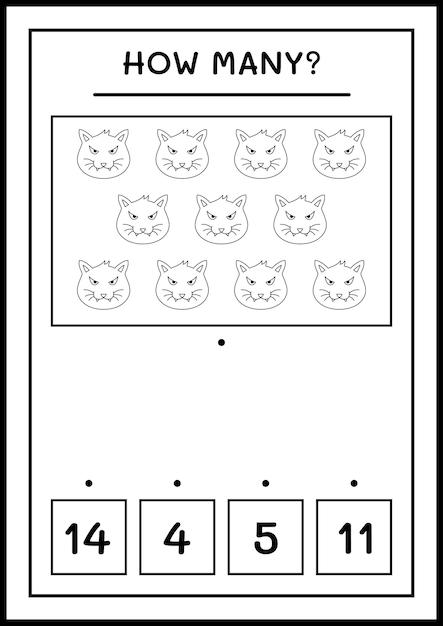 How many Cat, game for children. Vector illustration, printable worksheet