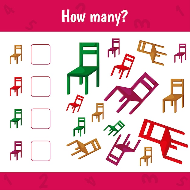 How many chairsare there Count the number of furniture and write Math worksheet for kids