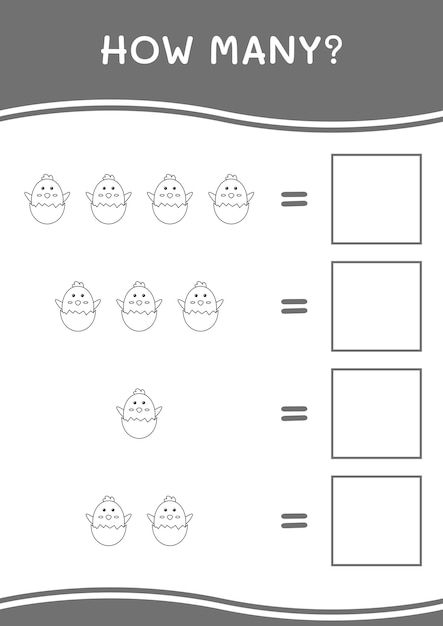 How many of Chick game for children Vector illustration printable worksheet