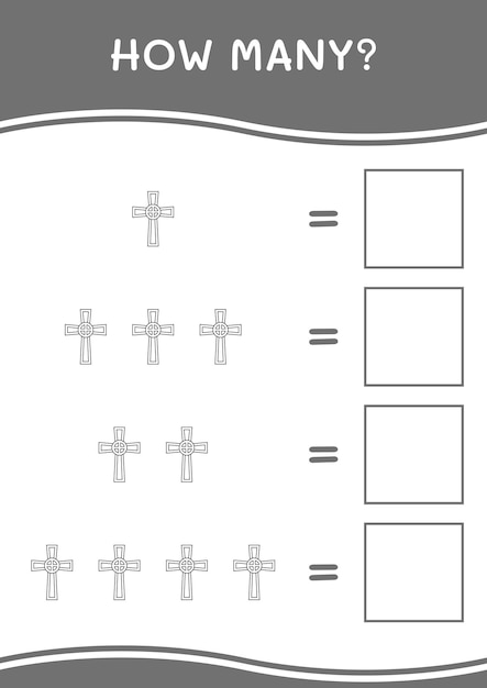 How many of Christian cross game for children Vector illustration printable worksheet