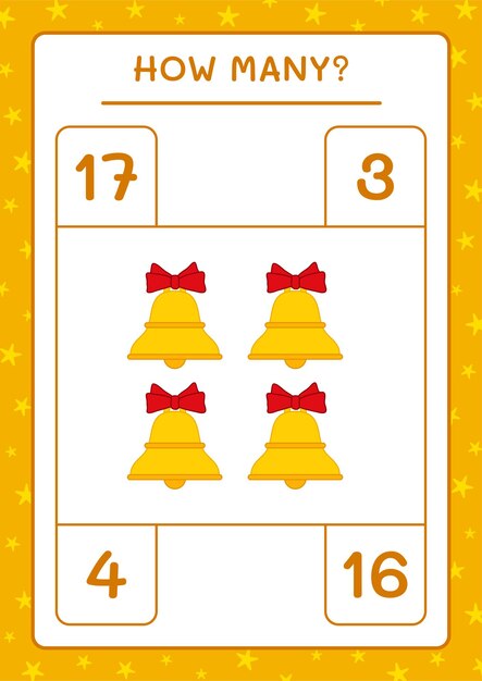 How many christmas bell, game for children. Vector illustration, printable worksheet