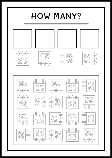 How many christmas calendar, game for children. Vector illustration, printable worksheet