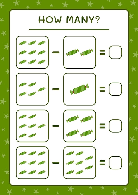 How many christmas candy, game for children. Vector illustration, printable worksheet