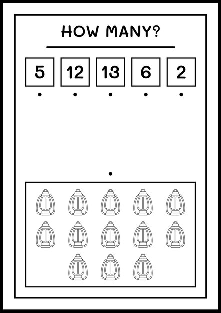 How many christmas lantern, game for children. Vector illustration, printable worksheet