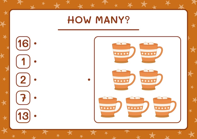 How many christmas mug, game for children. Vector illustration, printable worksheet