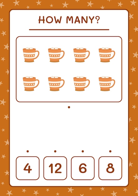 How many christmas mug, game for children. Vector illustration, printable worksheet