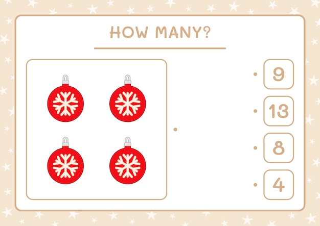 How many christmas ornament, game for children. Vector illustration, printable worksheet