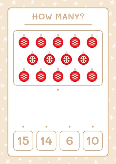 How many christmas ornament, game for children. Vector illustration, printable worksheet