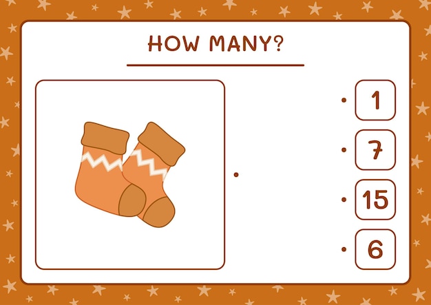 How many christmas sock, game for children. Vector illustration, printable worksheet