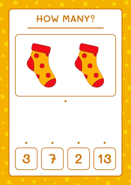 How many christmas sock, game for children. Vector illustration, printable worksheet