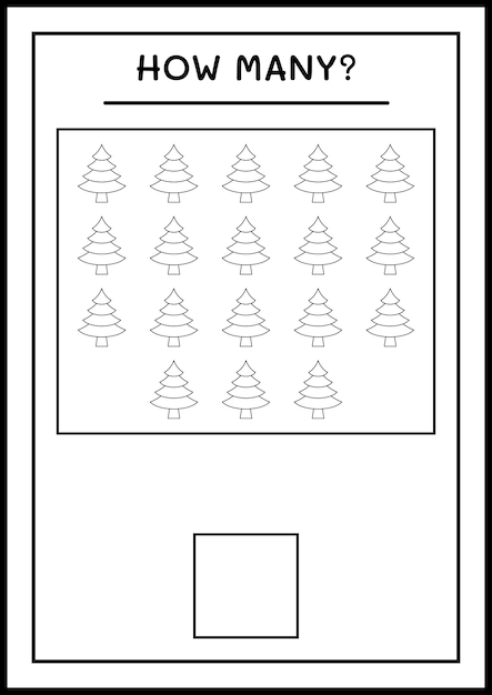 How many christmas tree, game for children. Vector illustration, printable worksheet