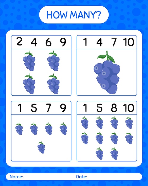 How many counting game with blueberry. worksheet for preschool kids, kids activity sheet, printable worksheet