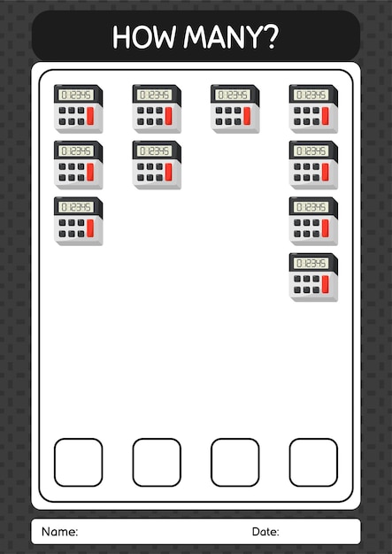 How many counting game with calculator worksheet for preschool kids kids activity sheet