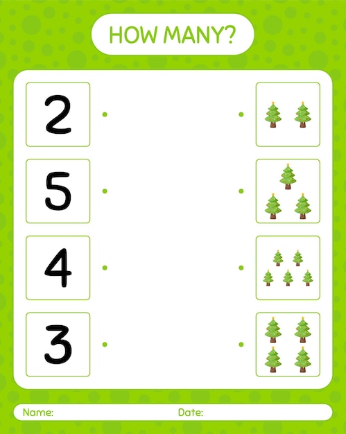 How many counting game with christmas tree. worksheet for preschool kids, kids activity sheet