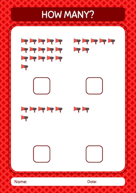 How many counting game with horn loudspeakers worksheet for preschool kids kids activity sheet