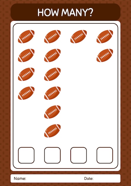 How many counting game with rugbyball worksheet for preschool kids kids activity sheet