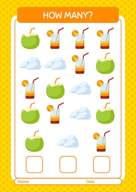 How many counting game with summer icon worksheet for preschool kids kids activity sheet