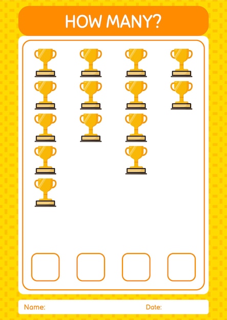 How many counting game with trophy worksheet for preschool kids kids activity sheet