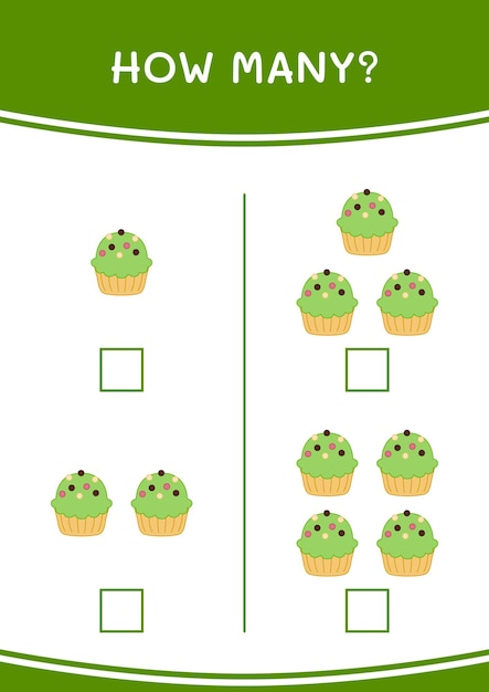 How many of Cupcake game for children Vector illustration printable worksheet