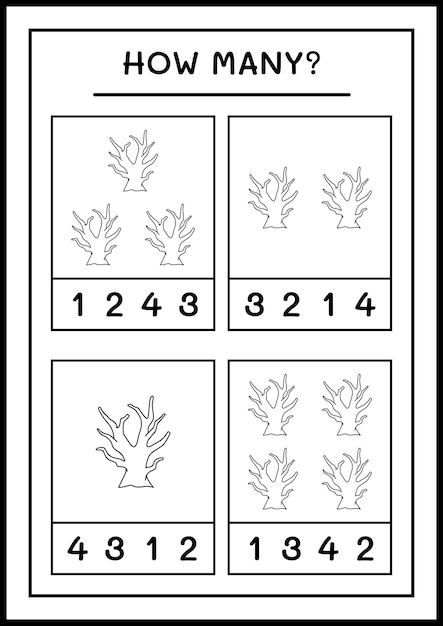 How many Dead Tree, game for children. Vector illustration, printable worksheet