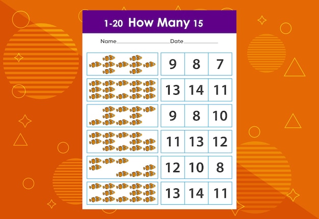 How many fishes task worksheet Educational children's game worksheet