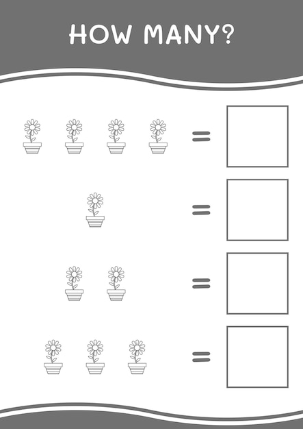 How many of Flower game for children Vector illustration printable worksheet