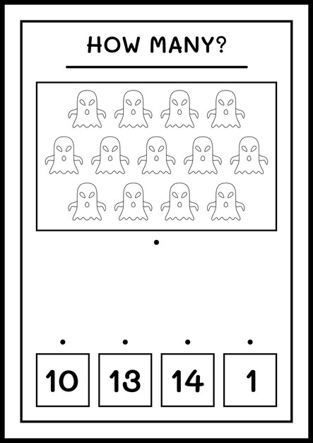 How many Ghost, game for children. Vector illustration, printable worksheet