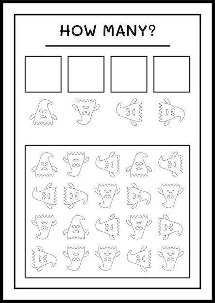 How many Ghost, game for children. Vector illustration, printable worksheet