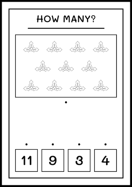 How many holly berry, game for children. Vector illustration, printable worksheet