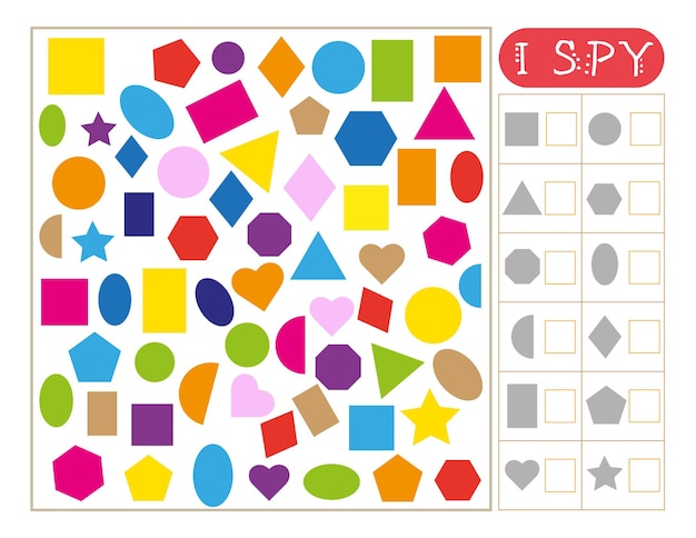 How many, I spy game for kids, 2D shapes, counting activity, back to school preschool worksheet