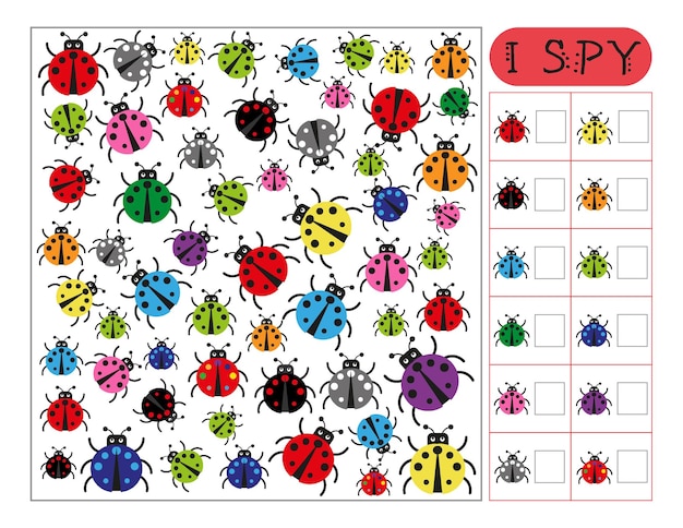 How many, I spy game for kids, colorful ladybug, counting activity, back to school, numbers, math