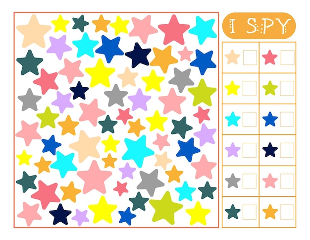 How many. I spy game for kids. Stars counting activity. Preschool worksheet. Back to school