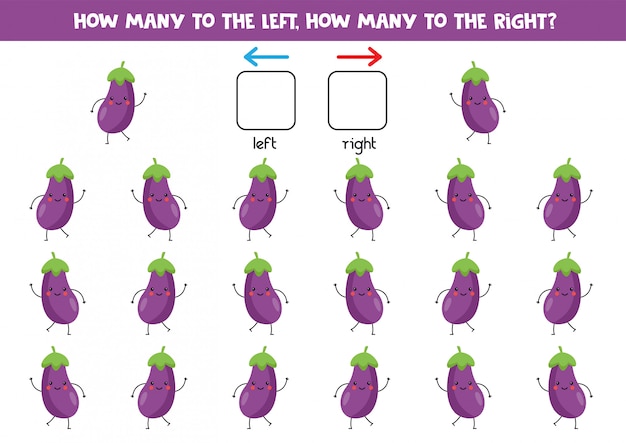 How many kawaii eggplants go to the left and to the right.