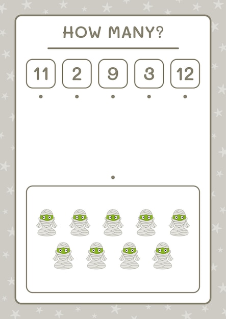 How many Mummy, game for children. Vector illustration, printable worksheet