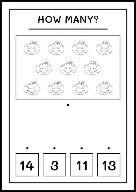 How many Pumpkin, game for children. Vector illustration, printable worksheet