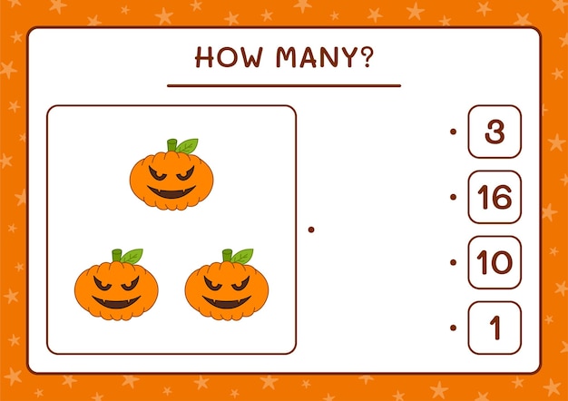 How many Pumpkin, game for children. Vector illustration, printable worksheet