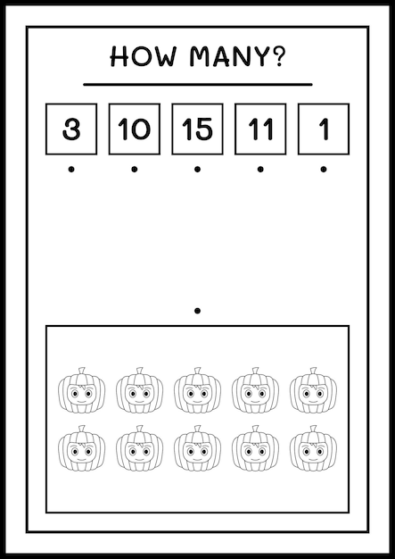 How many Pumpkin Mask, game for children. Vector illustration, printable worksheet