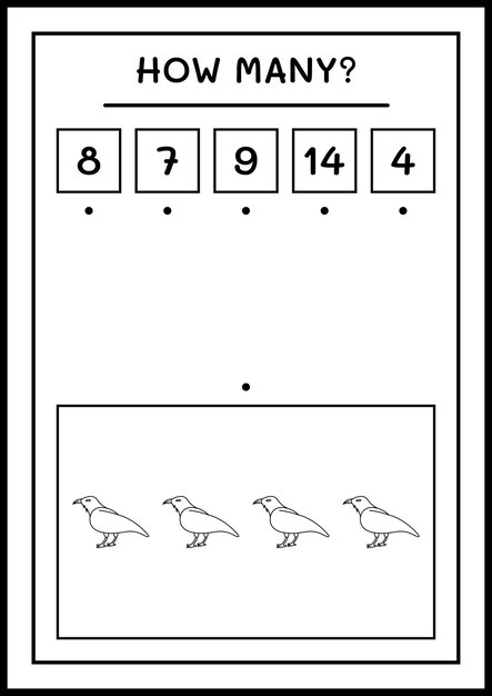 How many Raven, game for children. Vector illustration, printable worksheet