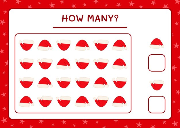 How many santa claus hat, game for children. Vector illustration, printable worksheet